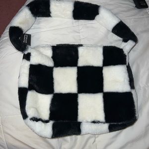 Checkered faux fur bag